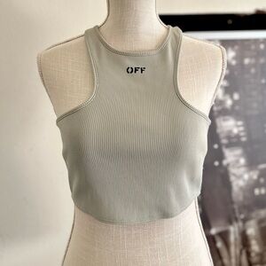 Off-White Ribbed Crop Top - Blue Light Gray